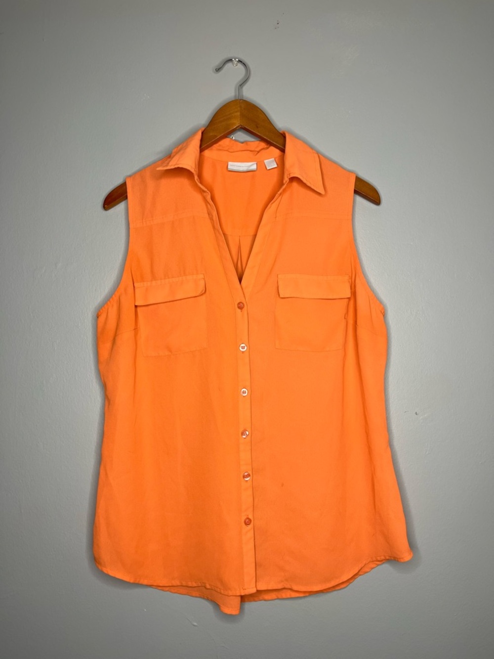 New York & Company Orange Sleeveless Tank Button-Down Blouse